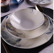 Set de veselă 24 piese din porțelan, alb/albastru