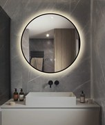 Oglindă LED Touch Premium, Dezaburire, Rama Negra, 3 Tipuri Lumină 60 cm