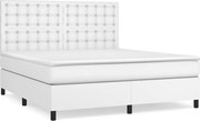 vidaXL Pat box spring cu saltea, alb, 180x200 cm, piele ecologică