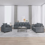 vidaXL Set de canapele cu perne, 3 piese, gri închis, catifea