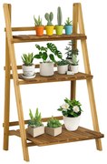 Outsunny Etajeră pentru plante în lemn formă piramidală, eșafodaj pliabil cu 3 rafturi 60 x 37 x 93 cm maro | Aosom Romania