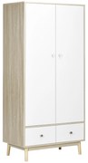 HOMCOM Dulap haine, 2 sertare si cuier, cu 2 usi, cu 4 compartimente, dulap cu sertar rezistent la apa si usor de curatat, alb, 90x50x190cm | Aosom Romania