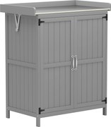 Outsunny Dulap de Exterior, Dulap pentru Ustensile cu Blat din Metal și Raft, Banc de Lucru din Lemn cu 2 Uși pentru Grădină, Terasă, Curte, Gri | Aosom Romania