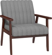 HOMCOM Fotoliu Tip Scaun din Material, Fotoliu Capitonat pentru Dormitor, Sufragerie, cu Picioare din Lemn, 64x74,5x75,5 cm, Gri | Aosom Romania