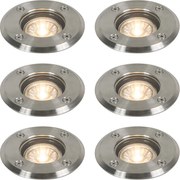 Set de 6 spoturi de exterior pentru sol oțel 11cm IP67 - Basic Round