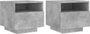 vidaXL Noptiere cu lumini LED, 2 buc., gri beton, 40x39x37 cm