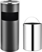vidaXL Coș de gunoi cu scrumieră, pentru hotel, gri, oțel, 30 L