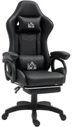 HOMCOM Scaun de Gaming cu Masaj, Spătar Înclinabil, Suport Lombar și Suport pentru Picioare, 65x68x120-128 cm, Negru | Aosom Romania