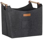 Outsunny Sac din Fetru pentru Lemne de Foc, Coș Portalemne de Interior cu Mânere din Lemn, Coș Multiuz pentru Pături, Reviste și Bucșe de Lemn, 45x32x40 cm, Gri Închis | Aosom Romania