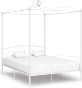 vidaXL Cadru de pat cu baldachin, alb, 160 x 200 cm, metal