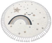Covor YOYO EY78 cerc alb / bej - Nor, Curcubeu, puncte pentru copii, Franjuri - SECUNDAR-COTATI PRODUSUL