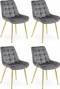 Set 4 Scaune Bucatarie/Dining Joy Gri Inchis, Catifea, Picioare Metalice, Finisaj Auriu