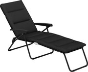 Outsunny Șezlong pliabil transat înclinat 6 poziții cu saltea + cotiere oțel poliester 153 x 58,5 x 89 cm negru | Aosom Romania