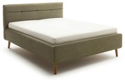Pat matrimonial verde tapițat cu spațiu de depozitare cu somieră 180x200 cm Lotte – Meise Möbel