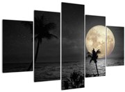 Tablou - Plaja cu lună plină, nuanțe gri (150x105 cm)