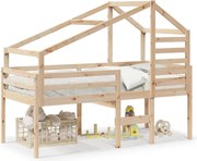 vidaXL Pat înalt cu acoperiș, 80x200 cm, lemn masiv de pin