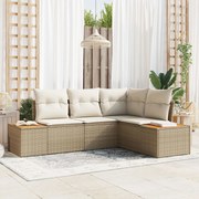 vidaXL Set de canapele pentru grădină cu pernă 4 pcs Bej Rattan poli