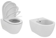 Set vas WC suspendat Ideal Standard Ellisse cu capac softclose alb si bideu