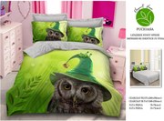 Lenjerie De Pat Finet Premium - Verde Cu Bufnita