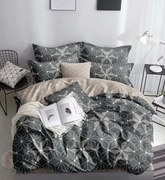 Lenjerie Pat Dublu, 4 Piese, Bumbac Satinat Superior - Gri Geometric