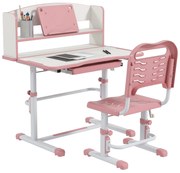 Set Birou si Scaun pentru Copii Reglabil in Inaltime cu Sertar, Raft pentru Carti, pentru 6-12 ani - Roz ZONEKIZ | Aosom Romania
