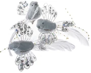 Set de păsări gri cu clemă, 14 cm, 3 buc.