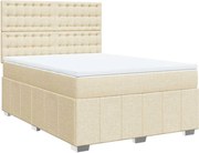 vidaXL Pat box spring cu saltea, crem, 140x200 cm, textil