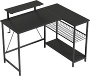 HOMCOM Birou gaming reversibil, birou de colț, suport pentru monitor, etajeră din plasă reglabilă, 114,5x82x91,5cm, negru | Aosom Romania