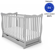 Patut din lemn masiv cu sertar si capac 120x60 cm Kidizi Isla gri,reglabil pe 3 nivele, certificat EN71