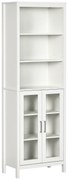 kleankin Colțar de Baie cu 2 Uși de Sticlă și 3 Rafturi Mobilier Auxiliar de Stil Modern 53x30x162 cm Alb | Aosom Romania