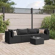 vidaXL Set șezlonguri de grădină, 5 piese, cu perne, negru, poliratan