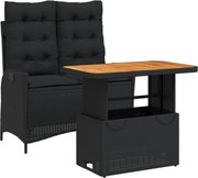 vidaXL Set mobilier de grădină cu perne, 2 piese, negru, poliratan