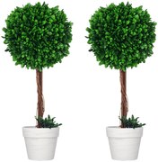 HOMCOM Set 2 Plante Decorative Sferice 60cm, Frunze Lemn de Santal, Verzi, pentru Decor Interior/Exterior | Aosom Romania