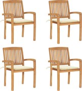 vidaXL Scaune grădină stivuibile cu perne, 4 buc, lemn masiv tec