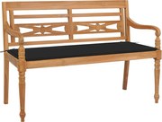 vidaXL Bancă Batavia cu pernă neagră, 120 cm, lemn masiv de tec
