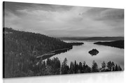 Tablou lac la apusul soarelui alb-negru