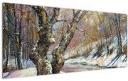 Tablou cu peisaj de iarnă pictat (120x50 cm)