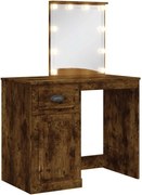 vidaXL Masă de toaletă cu LED-uri, stejar fumuriu, 90x42x132,5 cm