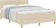 vidaXL Pat cu arcuri cu saltea cu headboard Crem 140 x 190 cm țesătură