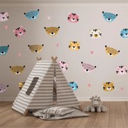 Autocolante de perete - Tigri și gheparzii galben - roz