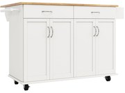 Insulă de bucătărie modernă cu blat pliabil, Alb | Aosom Romania