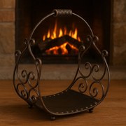 Cos pentru lemne de foc din fier forjat, finisaj auriu antichizat, 49x53x31 cm - Dogor