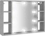 vidaXL Dulap cu oglindă și LED, gri sonoma, 76x15x55 cm