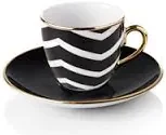 Set pentru servit cafea turcească 4 căni cu farfurioare, cu motiv cu valuri negre - Selamlique