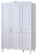 Dulap 3 Usi Juliette Alb, Stil Clasic, cu Rafturi si Bara pentru Umerase, 133x60x209 cm