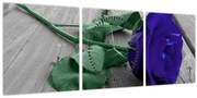 Tablou - Trandafir albastru cu tulpina verde (cu ceas) (90x30 cm)
