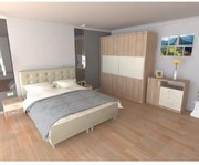 Dormitor Milano Sonoma cu Pat Tapitat Bej 160x200