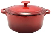 Oală din fontă emailată cu capac 24 cm, 4L – Perfect Home 12012, roșie, păstrează aromele, ideală pentru supe sau tocănițe