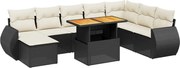 vidaXL Set mobilier de grădină cu perne, 9 piese, negru, poliratan