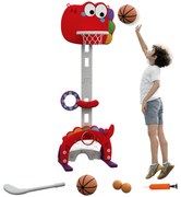 AIYAPLAY Cerc de Baschet pentru Copii, Înălțime Reglabilă, Set de Baschet 5 în 1 cu Fotbal, Golf, Lasou, 46x51x134-152 cm, Roșu | Aosom Romania